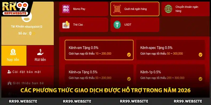 Các phương thức giao dịch được hỗ trợ trong năm 2026